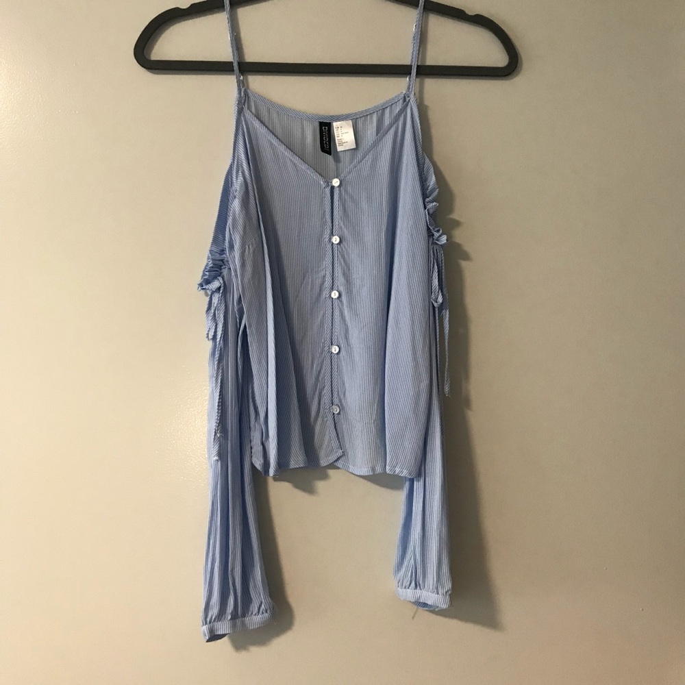 NWOT Blue and White Striped Cold Shoulder Top